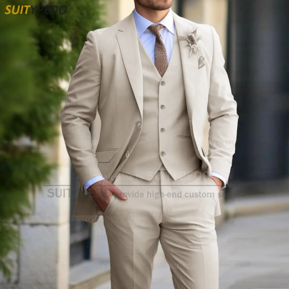 Elegant Men Suit Sets Wedding Banquet Groomsman Tailor-made Formal Outfits Fashion Party Slim Fit Blazer Vest Pants 3 Pieces