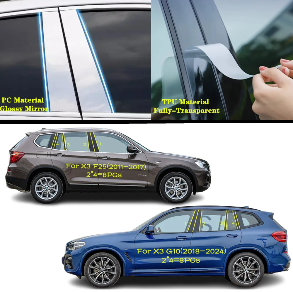 Per Bmw X3 Xdrive F25 G10 2011-2019-2024 Car Tpu/Glossy Mirror Pillar Post Cover Door Trim Window Sticker Plate Accessori