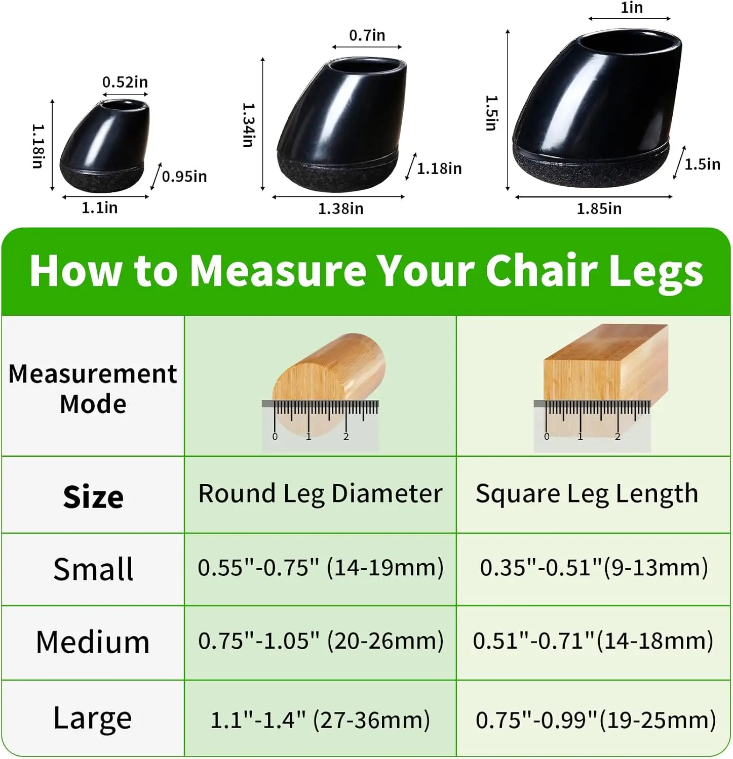 8-Pack Black Silicone Slanted Chair Leg Floor Protectors with Felt Pads