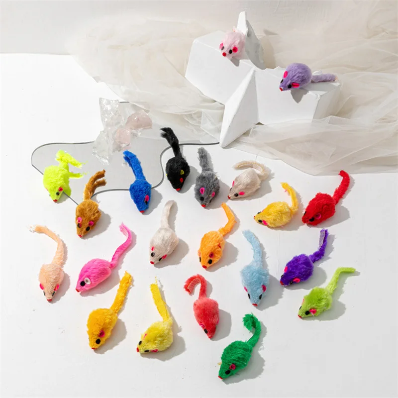 Pet Cat Toys Rabbit Fur False Mouse Feather Rainbow Toy Funny Playing Kitten