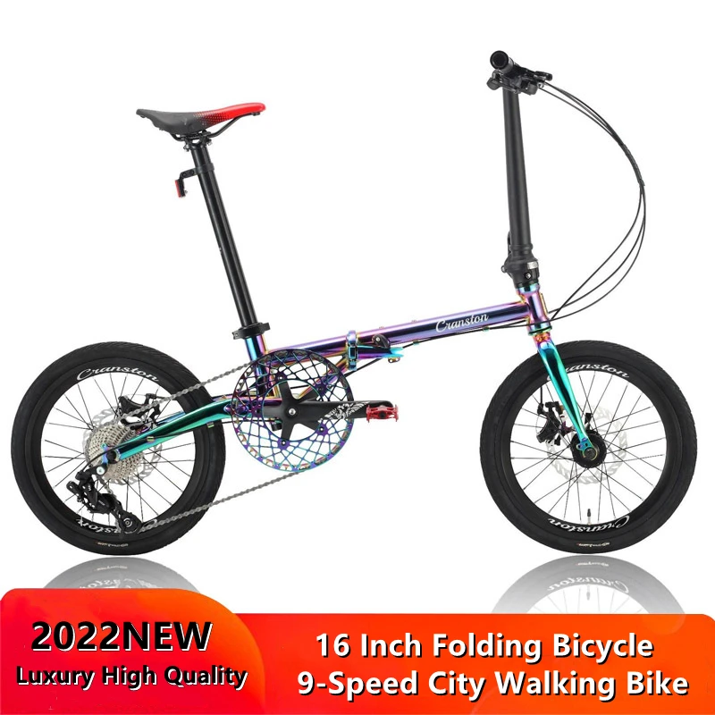 Bicicletta Pieghevole Da 16 Pollici Bicicletta Da Passeggio Per Adulti Portatile Ultraleggera A 9 Velocità Per Studenti Di Lusso In Acciaio Al Molibde