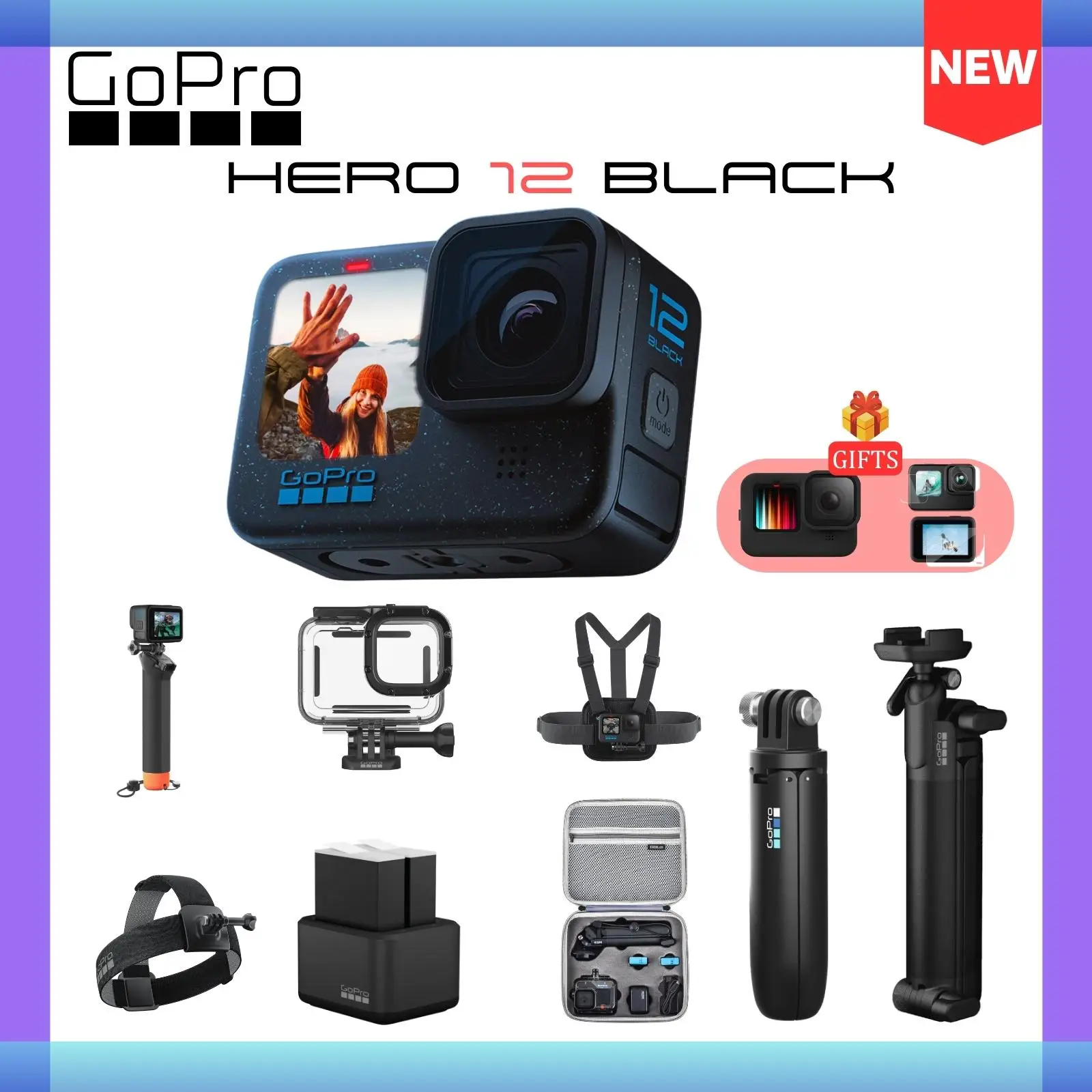 Hero 12 Bundles For GoPro Hero 12 Black Action Camera HDR HyperSmooth 6.0  5.3K60 4K120 Waterproof Max Lens Mod 2.0 Original - AliExpress