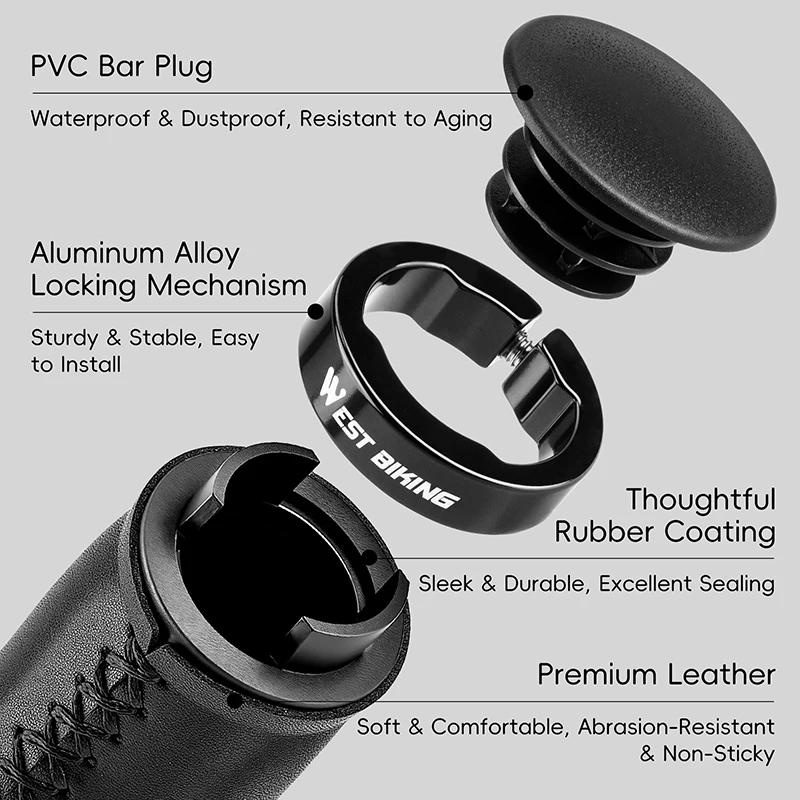 WEST BIKING Ergonomic Hand-Stitched Bike Handlebar Grips for Comfortable Riding