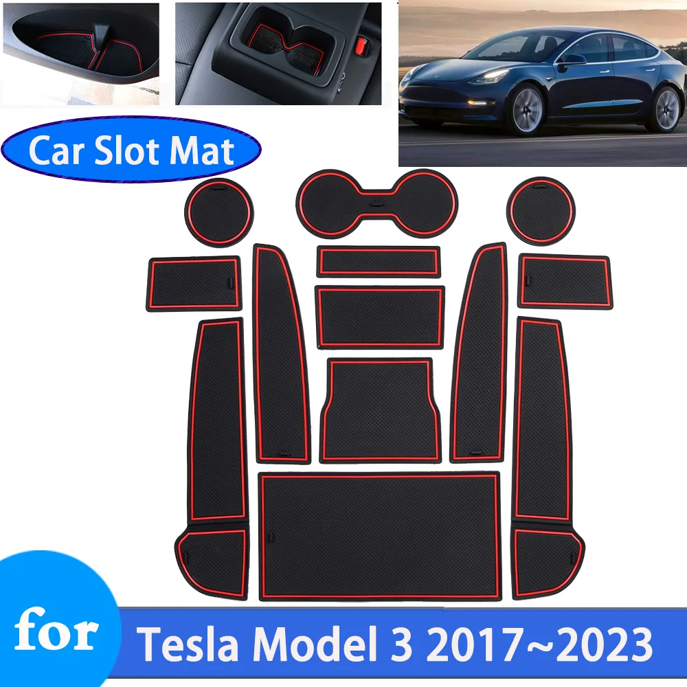

Non-slip Car Gate Slot Mat for Tesla Model 3 2017~2023 2022 2019 Anti -slip Rubber Mat Door Groove Cup Auto Interior Accessories