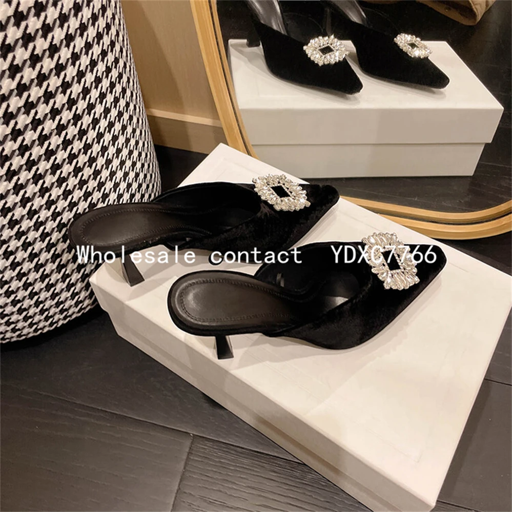 

New style Baotou semi slippers women's 2022 summer pointed high-heeled Muller shoes fashionable and comfortable sandals