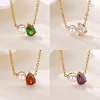 Imitation Pearl Waterdrop Birthstone Necklace for Women Stainless Steel Gold Color Necklaces Fashion Wedding Waterproof Jewelry