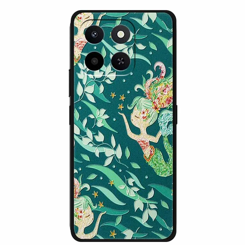 Embossed Floral Black Silicone Soft Back Cover - 3D Protective Case