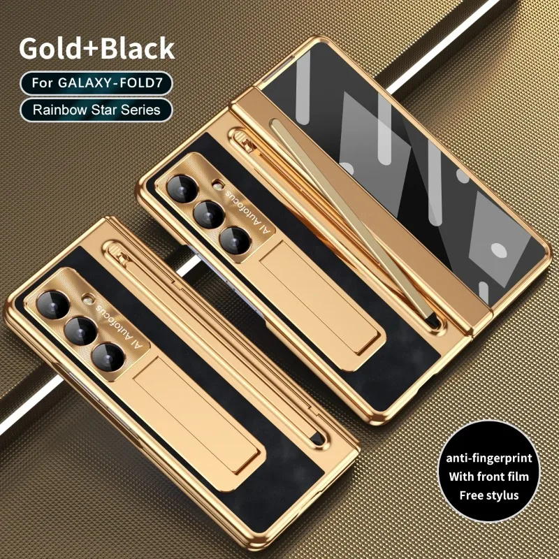 Premium Electroplated Matte Leather Hinge Case with Pen Slot and Touch Pen Holder