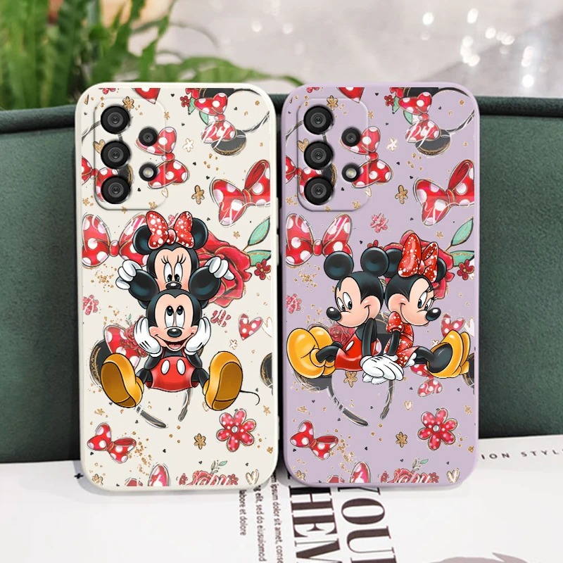 

Luxury mickey minnie cartoon Phone Case For Samsung A73 A53 A33 A52 A32 A71 A51 A21S A03S A50 A30 5G Liquid Rope Soft Cover