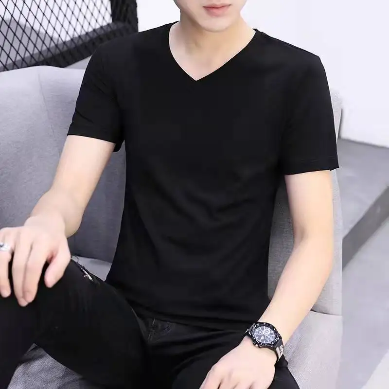thumbnail image 1 of Ropa blanca de calle, camiseta ajustada elástica normal para hombre, camisetas para hombre, camisetas con cuello en V, lisas, nuevas y geniales en tallas 5xl para gimnasio, 1 of 5