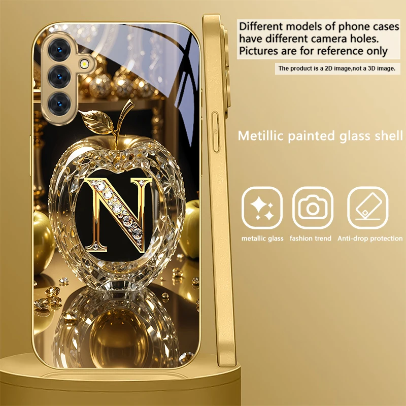 Elegant Gold Letter 'M' Glass Phone Case in Golden Finish