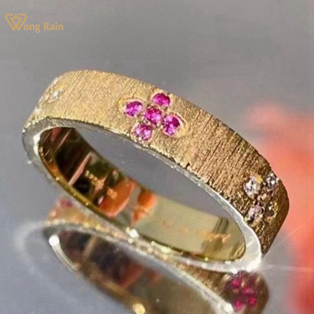 

Wong Rain 18K Gold Plated 925 Sterling Silver Ruby High Carbon Diamond Gemstone Women Ring Fine Jewelry Band Anniversary Gifts