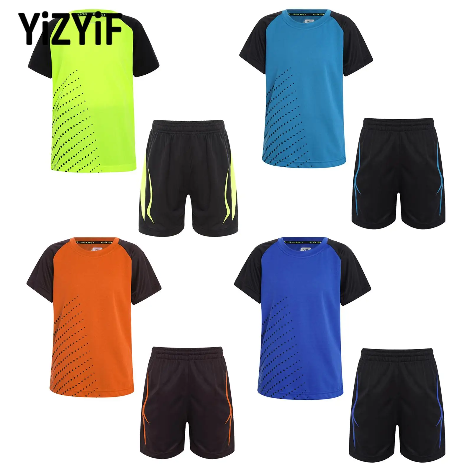

Kids Boys Girls Quick-Drying Sports Set Football Running Uniform Dots Printed Short Sleeve T-shirt with Drawstring Sports Shorts