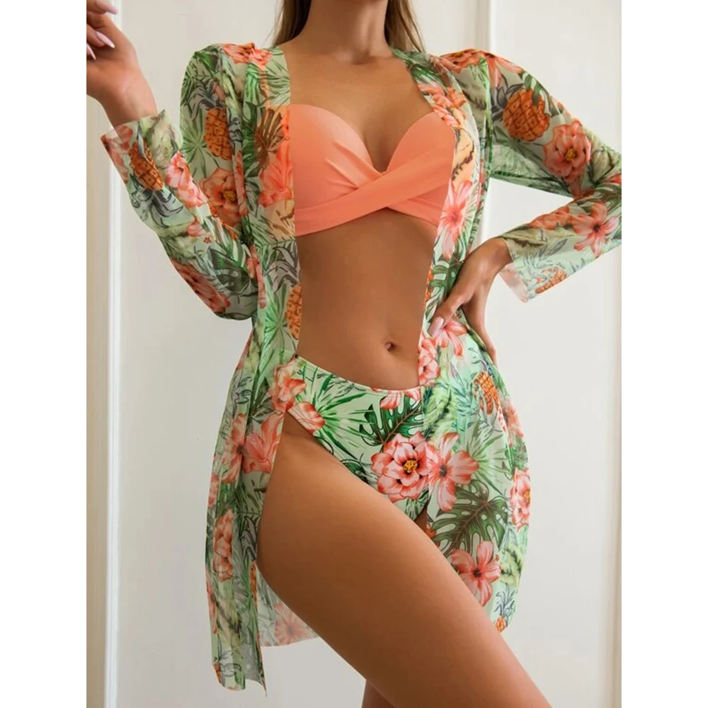 Sexy Bikinis And Cover Set Women Swimsuit Printed Swimwear High Waist Summer Strappy Bathing Suit Beach Wear Biquini Female