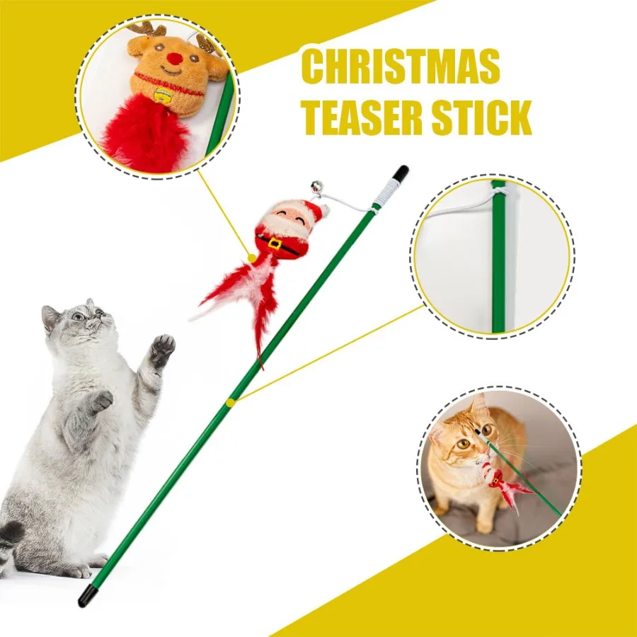 

Christmas Funny Cat Stick Santa Decoration Cats Chaser Toy Bite Resistant with Bell Cat Catcher Teaser Plush Toys Pet Supplies