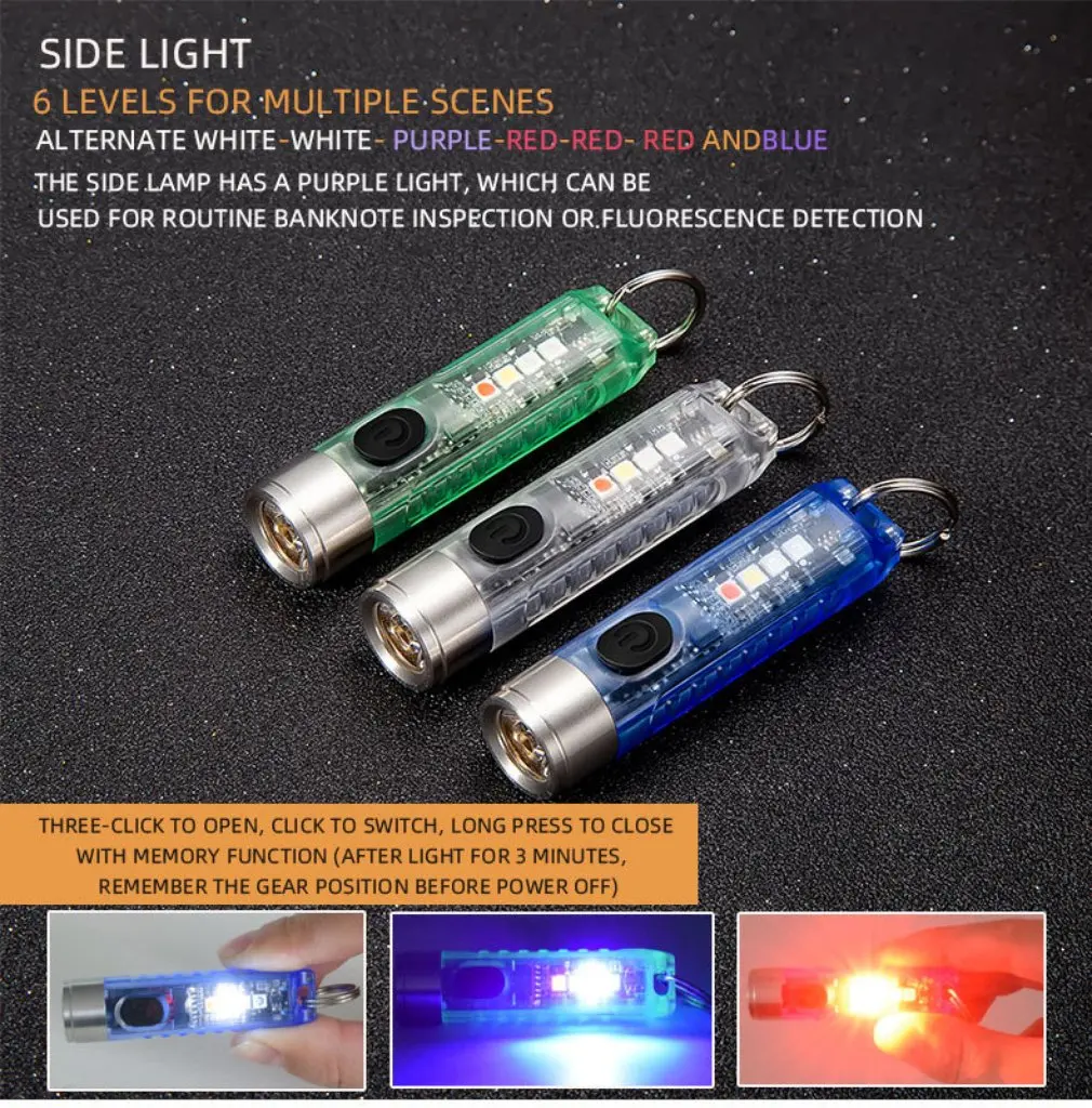 

New Mini Keychain LED Flashlight Waterproof Magnetic Warning Camping Torch Light 5 Lighting Modes Work Camping Light Outdoor