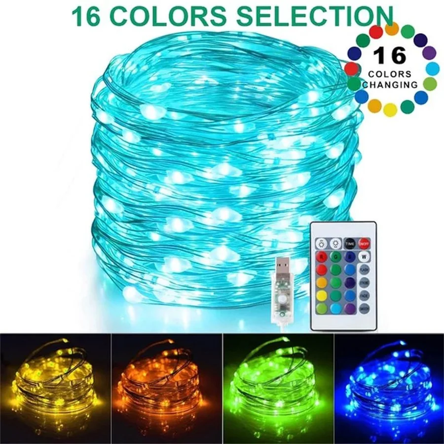

16 Colors Changing Christmas Garland Fairy Lights Waterproof 10M 100 LED USB Remote Garden String Lights for Wedding Party Decor