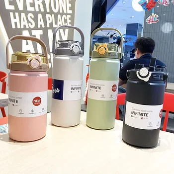 1L/1.2L Thermo Bottle Stainless Steel Large Capacity Vacuum Flask With Straw Tumbler Cold Hot Drinks Thermos Cup Gym Drinkware 2