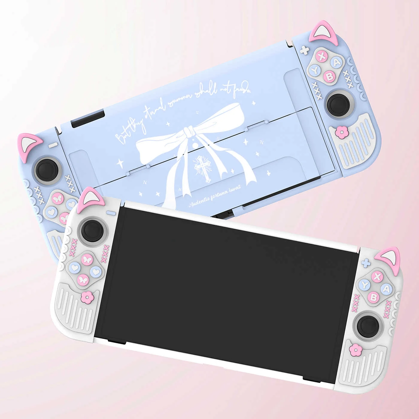 Funda protectora Kawaii con orejas de gato para niña, consola de juegos Nintendo Switch, controlador Oled, Joy-Con, funda de silicona, accesorio