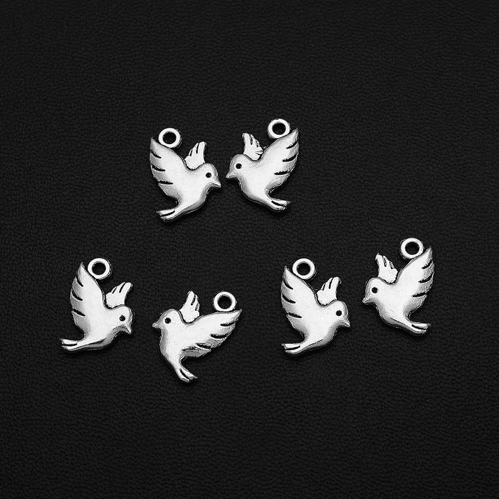 

20pcs/Lot 11x15mm Antique Silver Plated Peace Bird Dove Charms Pendant For DIY Keychain Jewelry Making Supplies Accessories