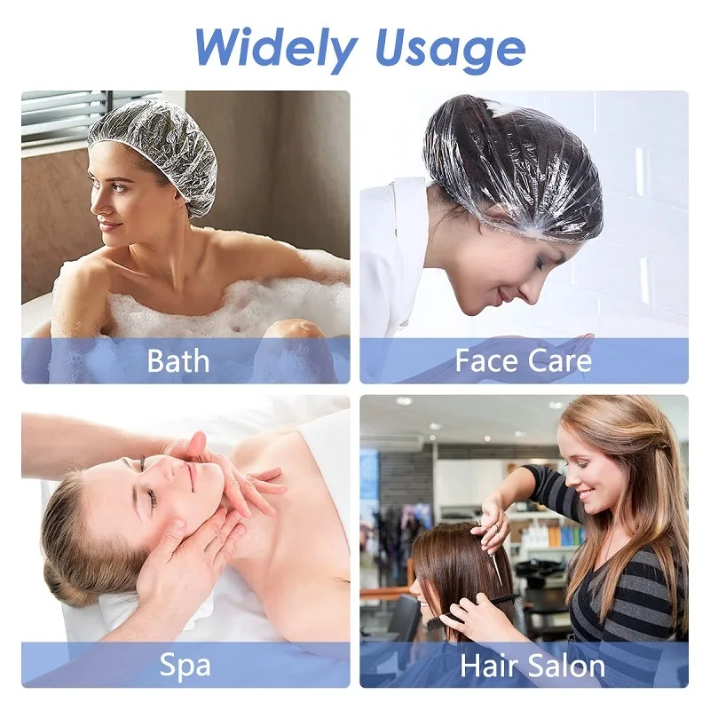 100Pcs Disposable Shower Caps Hotel Plastic Waterproof Headgear Women Transparent Beauty Hair Dye Salon Caps Elastic Bath Cap 2