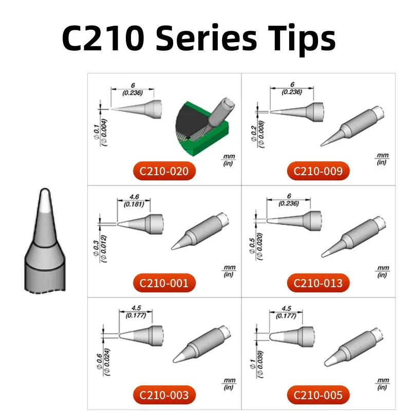C210 003 Soldering Tips for JBC SUGON AIFEN Soldering Station Solder Iron Tips For T210 Handle 028 001 014