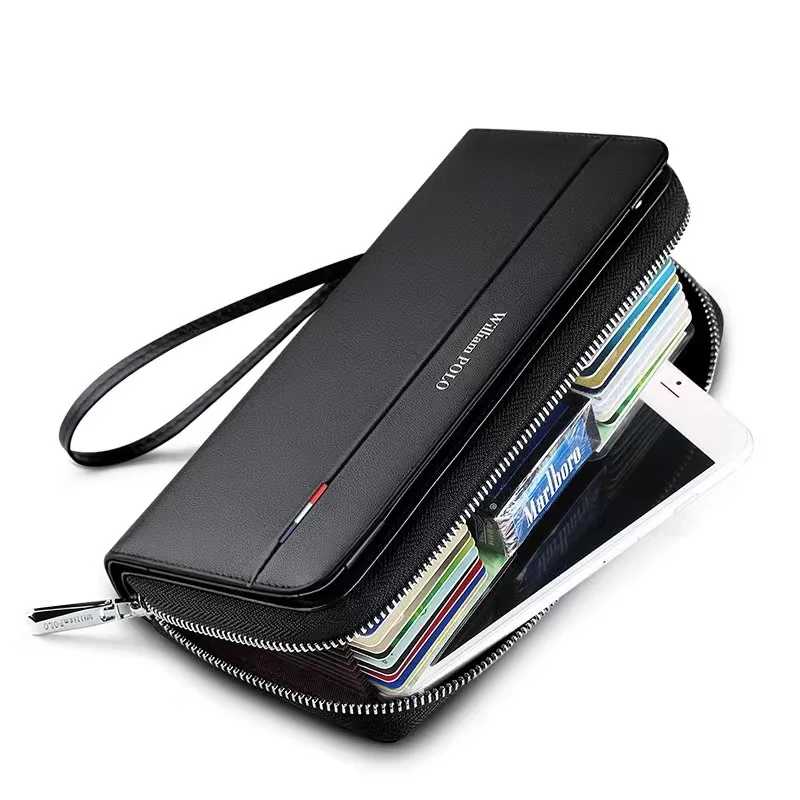 Leather Men Handbag Long Wallet Large Capacity Card Holder Phone Case