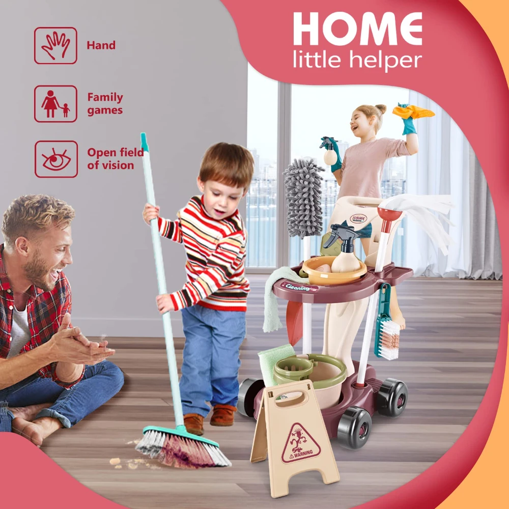WizKidz Kids Cleaning Set a Pretend Housekeeping Set for Toddlers with Real Vacuum Broom and Other Educational Toys for Boy Girl 6