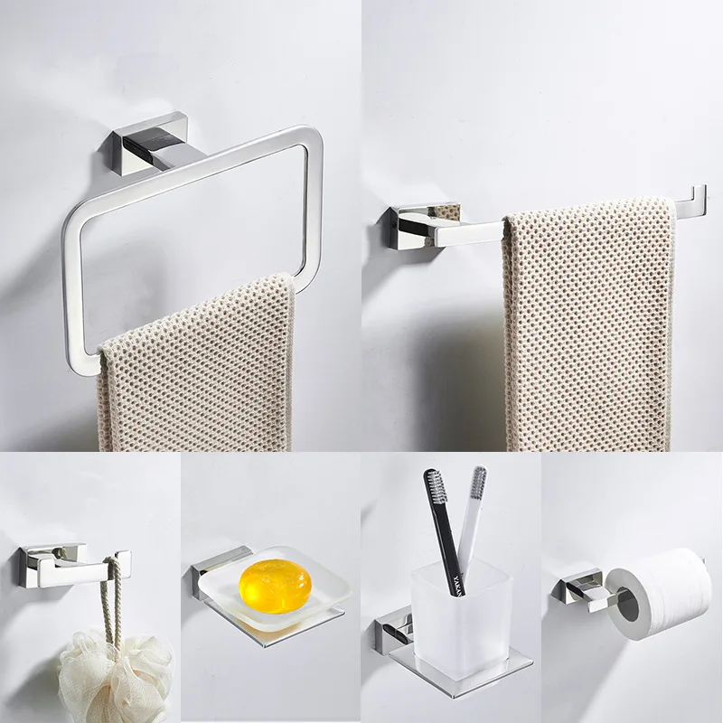 SUS 304 Stainless Steel Mirror Wall Mounted Towel Bar Cloth Hook Paper Holder Cup Shelf Soap Dish Bathroom Accessories
