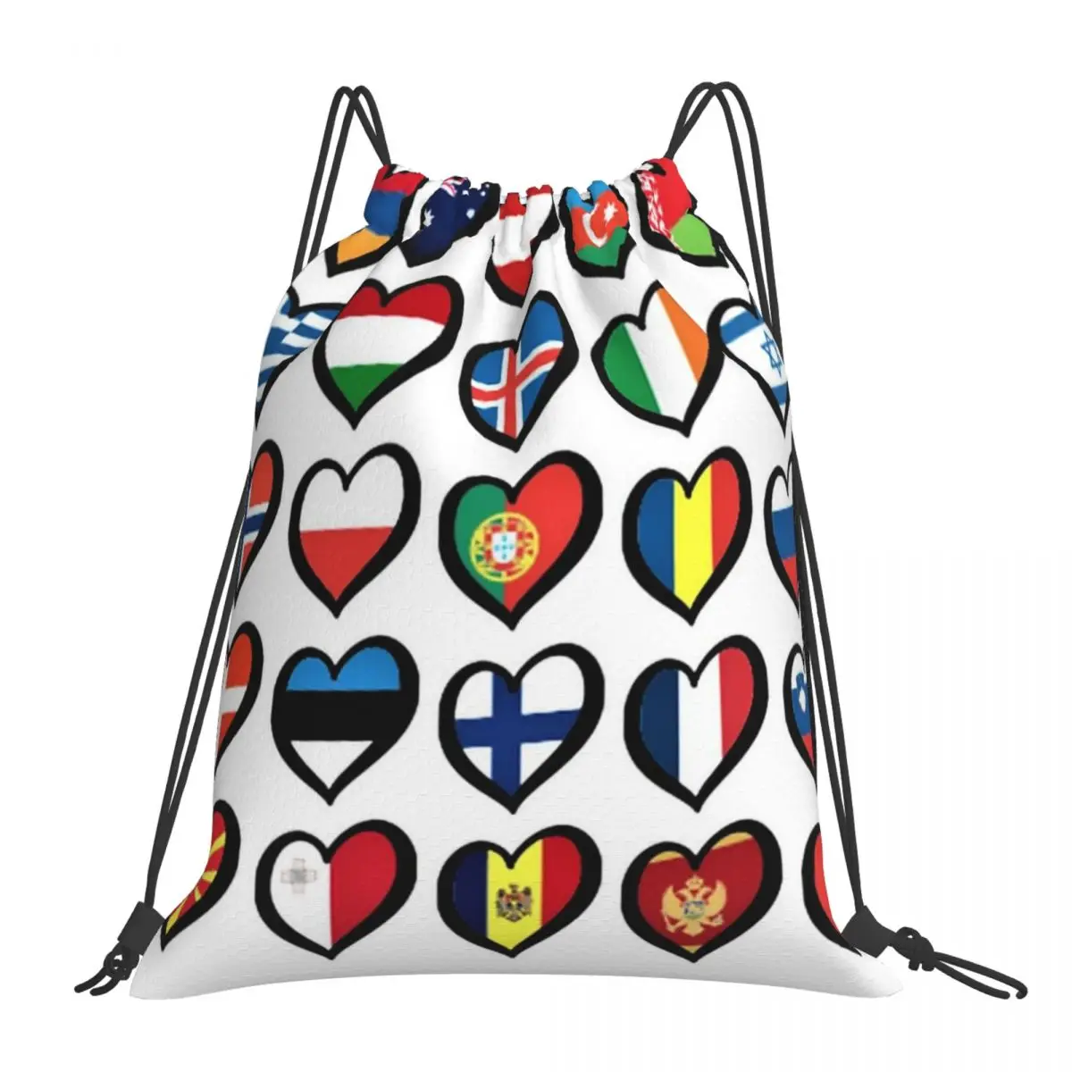 

Eurovision Song Contest Flags Hearts Backpack Portable Drawstring Bags Drawstring Bundle Pocket Sundries Bag Book Bag For Travel