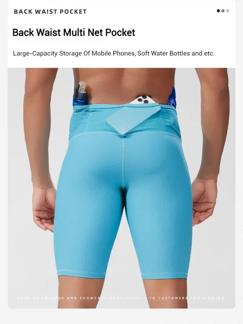 (S-2XL)Mens Quick Dry Compression Running Shorts High Waist Workout Bottoms with Mesh Back Multi-Pockets Fitness Traing Tights