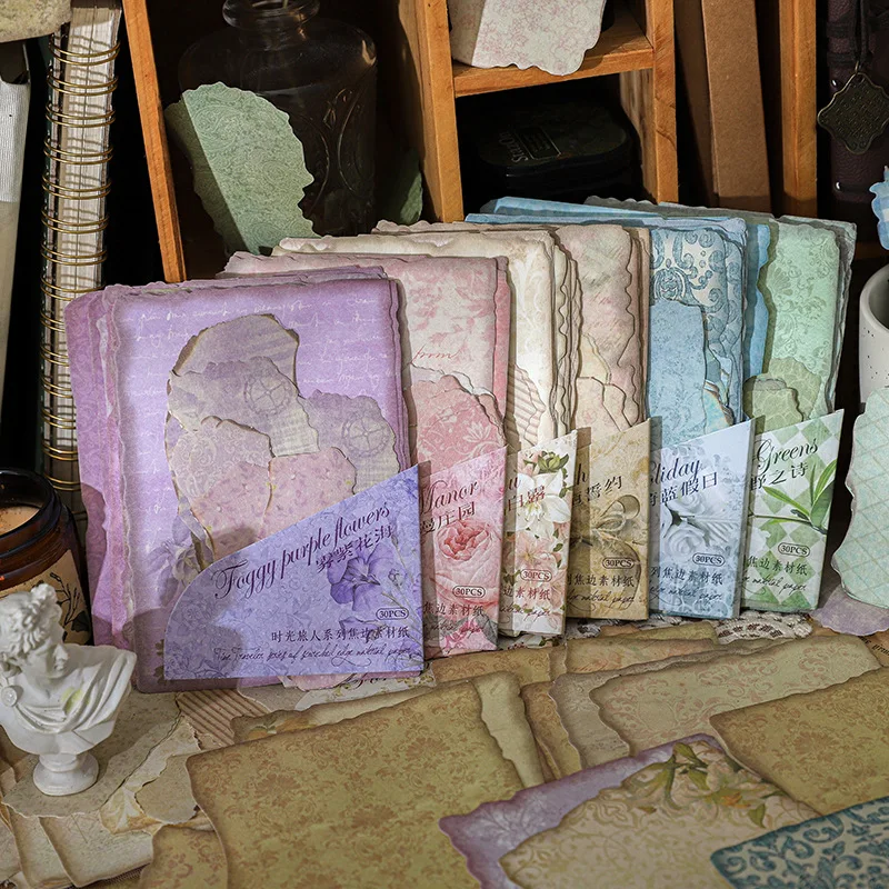 Scrapbook Paper Scrapbooking Material Scrapbook Materials Diy Craft Materials Scrapbooking Paper 30 pcs Vintage INS Smudge theme material paper Planner Decorative Hand Account Diary Album Scrapbooking Background paper