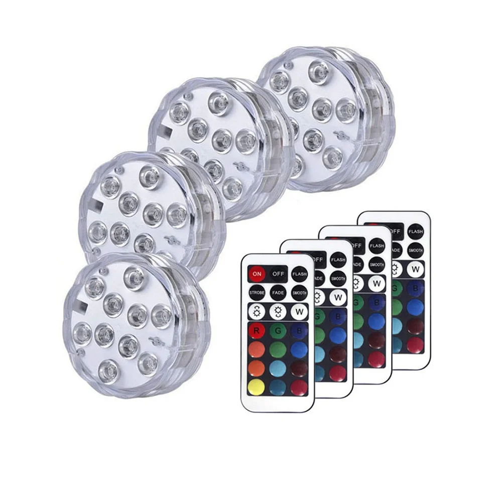

10 Leds Round Shape Underwater Lamp IP68 Waterproof Submersible Light &21 Key Remote Controller for Party,Wedding,New Year