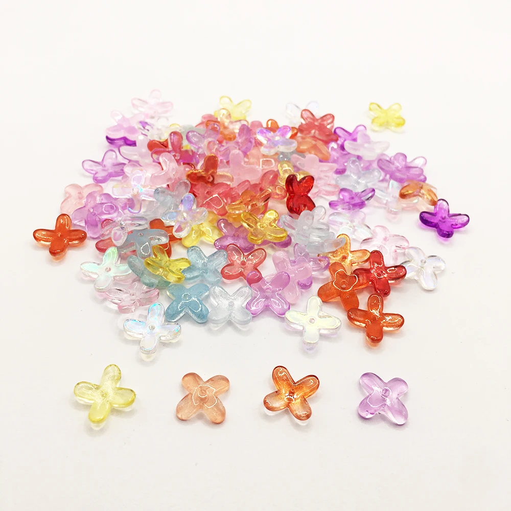 

100Pcs10MM Mutil Gradient Color Four-leaf Petal Beads Crystal Glass Beads Pendants For DIY Making Earrings Jewelry Accessories