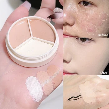 Tavolozza correttore a 3 colori Copertura correttore ad alta copertura Anti Cerchio scuro Lentiggine Finitura naturale Fondotinta Base per trucco viso