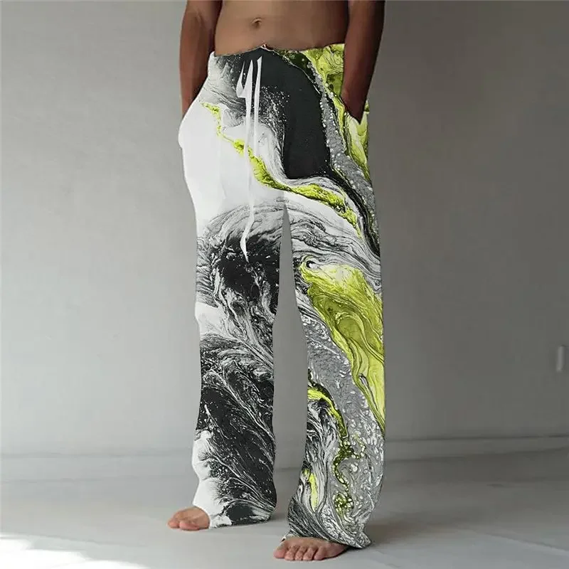 Summer Fashion New Men's Casual Trousers Ink Splash Printing Daily Handsome Comfortable Large Size Straight Pants