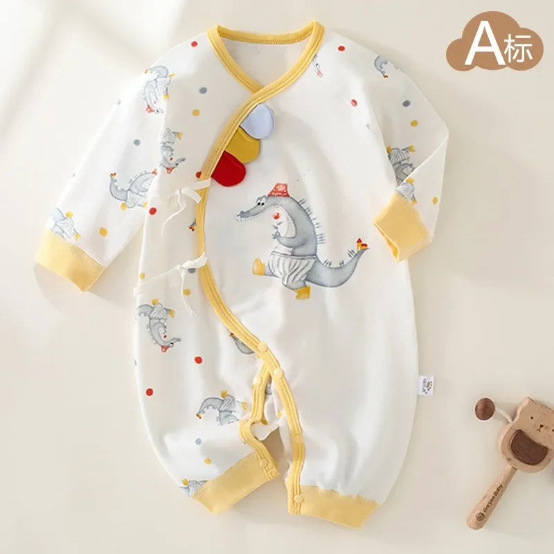 

Baby Onesie Class A Pure Cotton Men's and Women's Baby Pajamas Ins Spring and Autumn Long Sleeve Climbing Clothes Ha Clothes