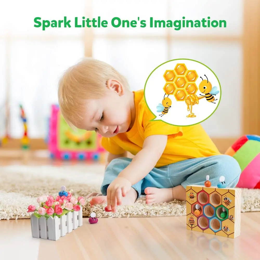 Coogam-Montessori quebra-cabeça de madeira para criança, abelha colmeia, jogo de correspondência, brinquedo de aprendizagem precoce, braçadeira,