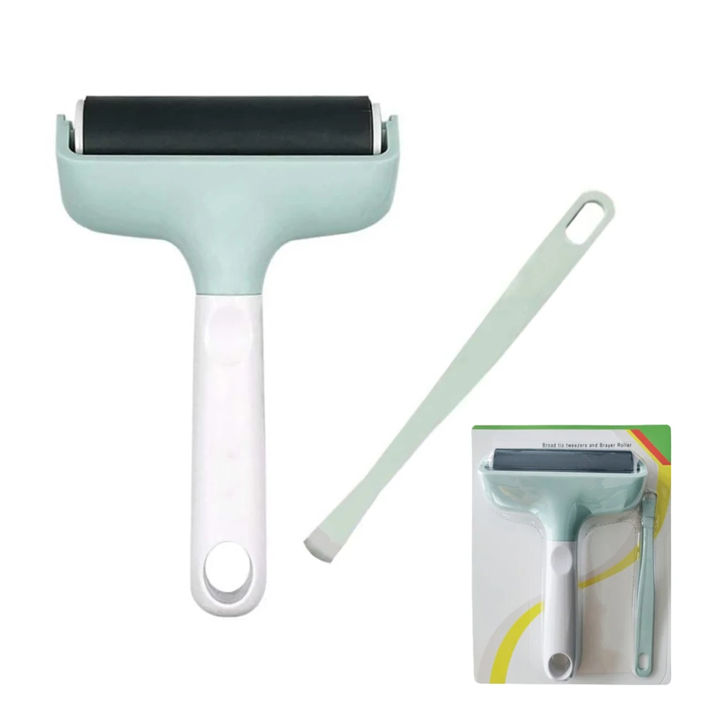 2Pcs Brayer Roller & Mat Tweezers Remover Set Craft Stamping Brayer Tools for Cricut/Silhouette/Brother Crafting Printmaking 1