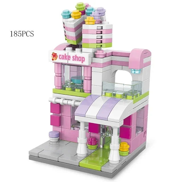 2025 Mini Shop Market Street View Sets Model Building Blocks Hamburger Restaurant Retail Store Creative Architecture Friend 5