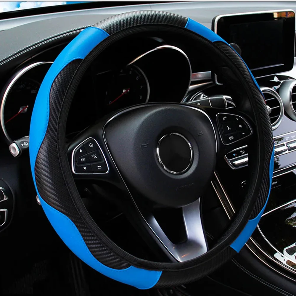 Breathable Anti-Slip PU Leather Car Steering Wheel Cover - Carbon Fiber Design