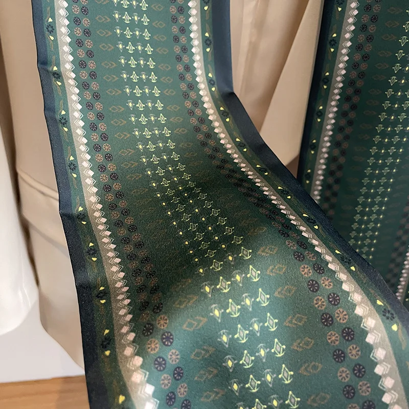 women's silk printed long narrow scarf