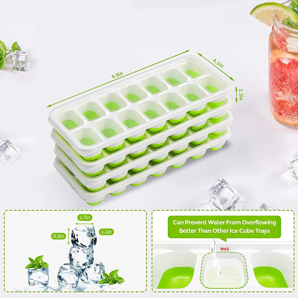 1pc Large Capacity Ice Cube Tray With Lid, Easy Release, For Home Kitchen  Freezer, Green