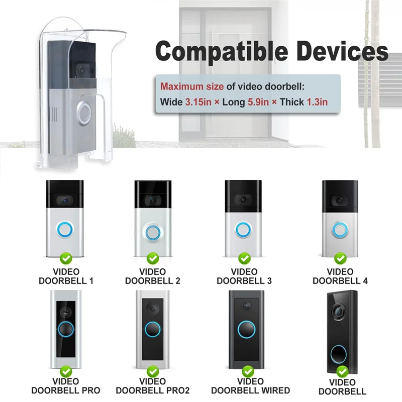 Transparent Plastic Doorbell Rain Cover Waterproof Protector Shield for Ring Models Video Doorbells