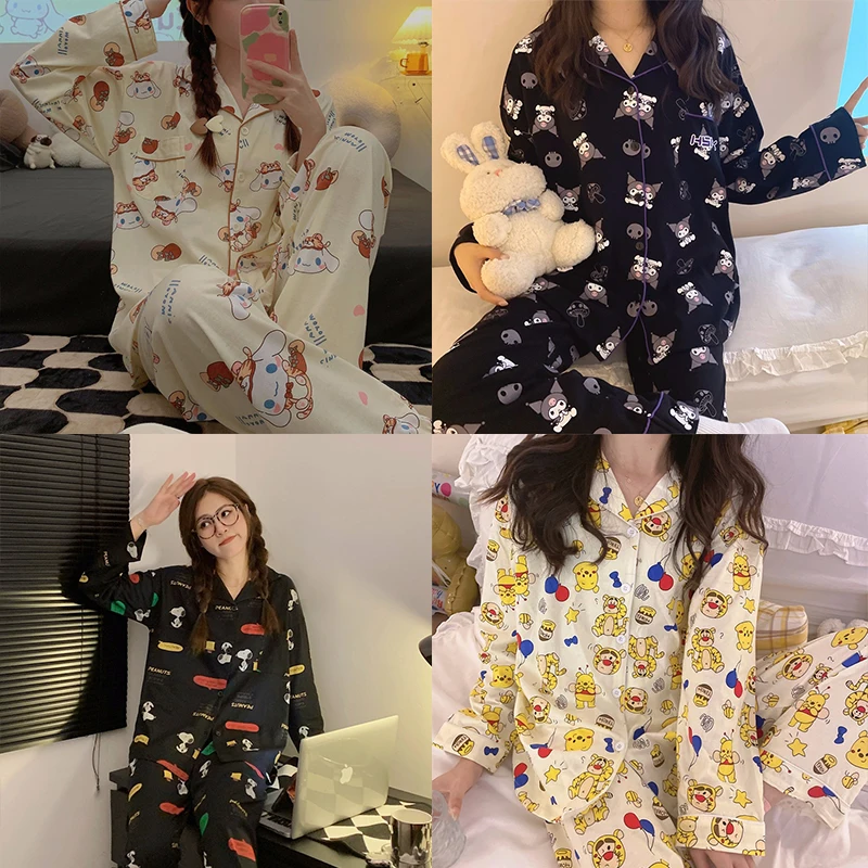 

Miniso Snoopy Kuromi Mymelody Cinnamoroll Pochacco Long Sleeved Pajamas Cartoon Home Clothing Girl Birthday Gift For Girlfriend