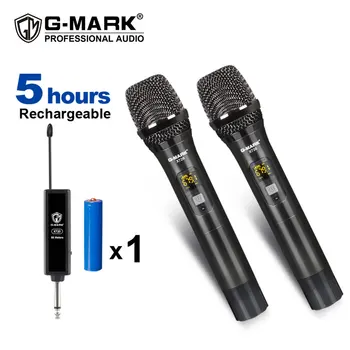 G-MARK UHF 레코딩 무선 마이크, 다이나믹 핸드헬드 마이크, 노래방, 2 채널, 50m 범위, 리튬 배터리, 금속 본체, X720