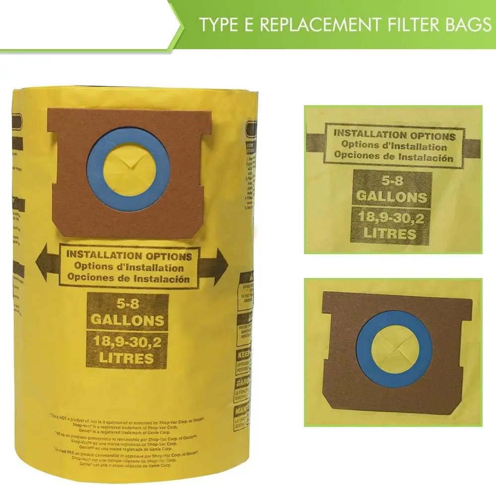 5-8 Gallon Vacuum Bags For Shop Vac Type H 90671, Type E 90661, Double - View #4