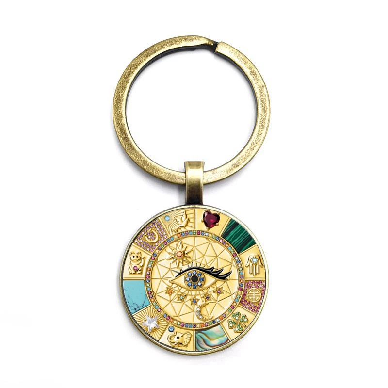 Boho Devil'S Eye Lucky Charm Glass Cabochon Pendant Keychain Men'S And Women'S Keychain Gift Jewelry