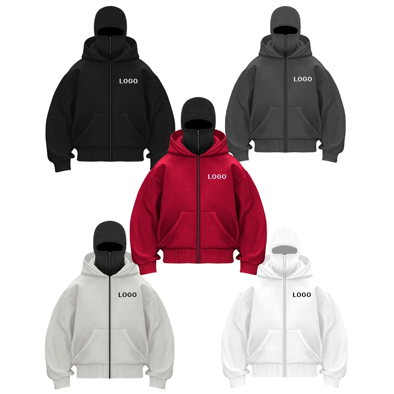 Customized Ninja Mask Zipper Hoodies Men Personality Printed Long