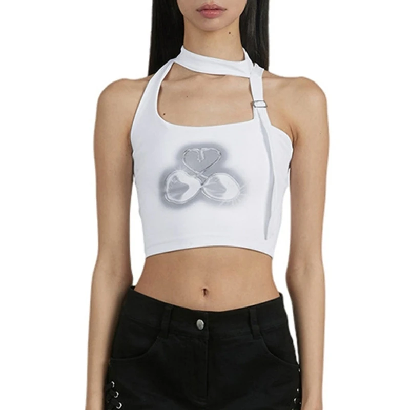 

Sexy Crop Tops Spices Printed Sleeveless Neck Strap Backless Womens Summer Jokers Choker Vest Party Galas Style Tops